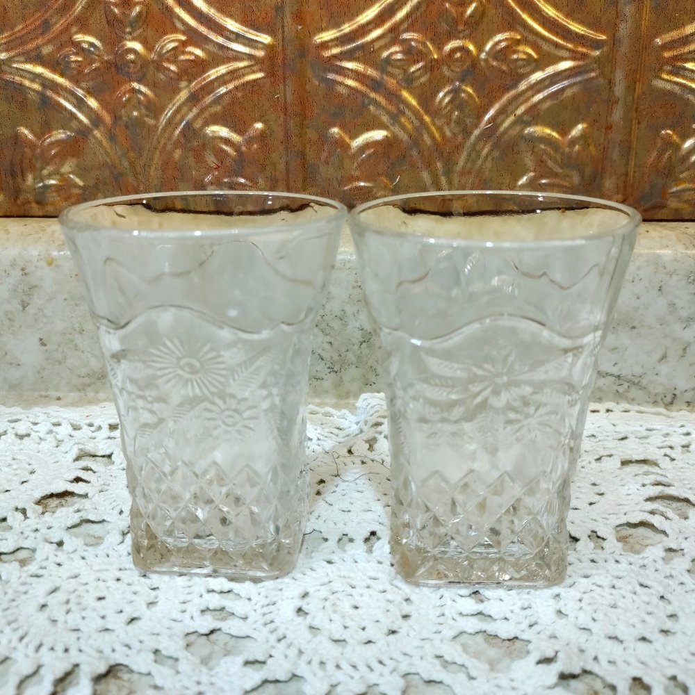 Indiana Glass, Pineapple and Floral, Flat tumbler, set of 2, juice glass